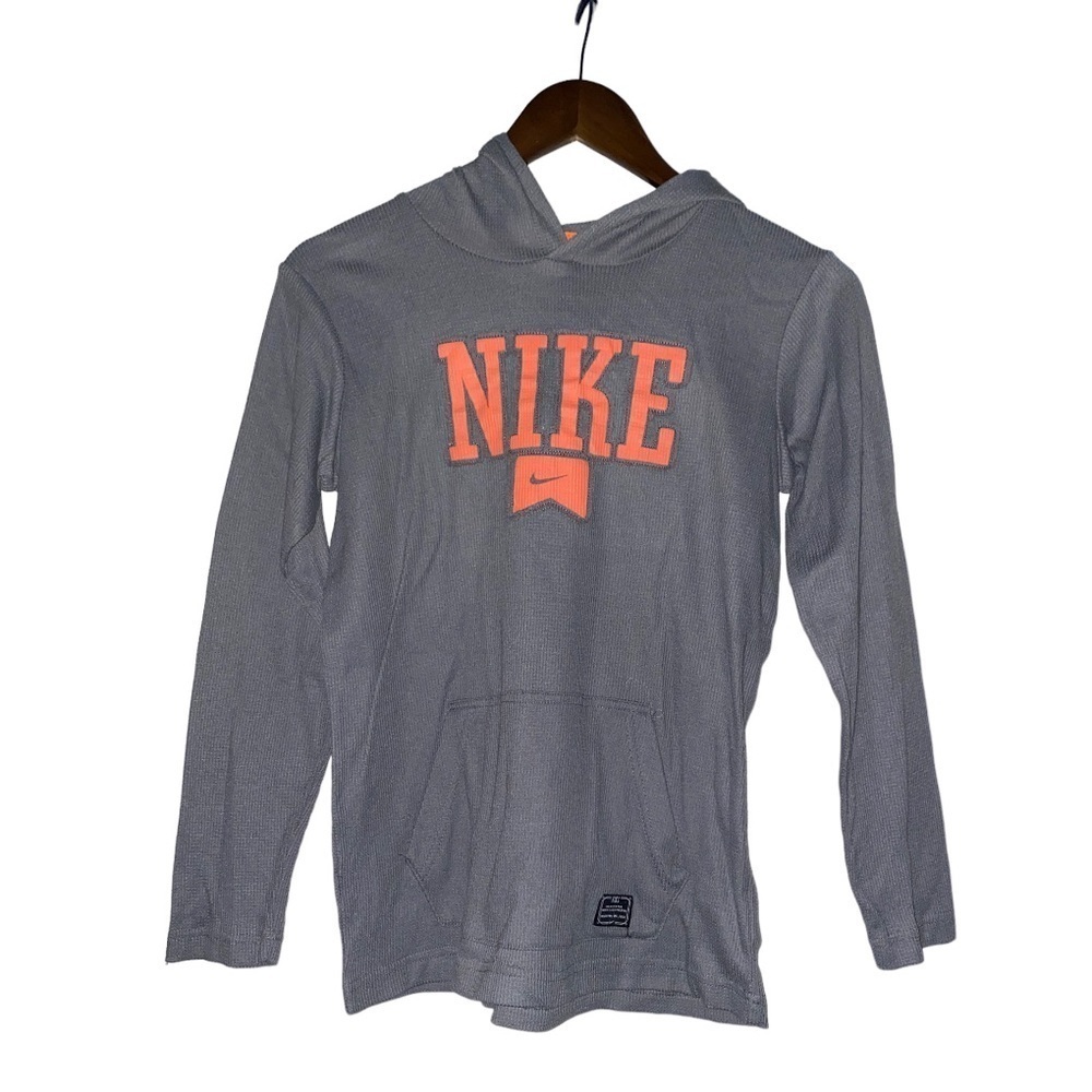 Nike Boys Long Sleeve Hooded Henley Thermal Knit Shirt Boy L Athletic Training